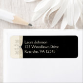 Ivoor en Zwart Bloemen Terugkeeradreslabel Etiket (Insitu)