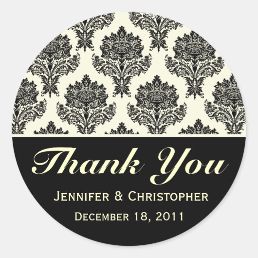 Ivoor en Zwart Damast  Stickers (Voorkant)