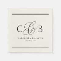Ivoor en zwart Elegante Initialen Monogram Trouwen