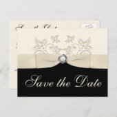 Ivoor en zwart Floral Save the Date Briefkaart (Voorkant / Achterkant)