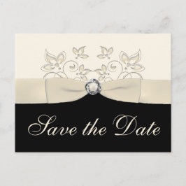 Ivoor en zwart Floral Save the Date Briefkaart