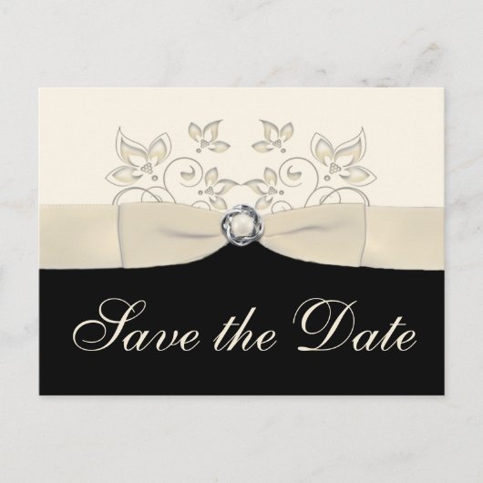 Ivoor en zwart Floral Save the Date Briefkaart (Voorkant)