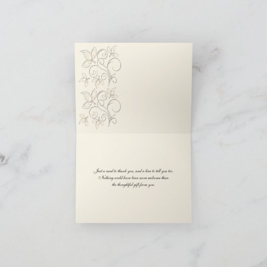 Ivoor en zwart met parel-liefdesknoop bedankkaart (Binnen)