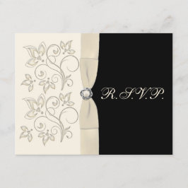 Ivoor en Zwart met Parel Love Knoop Antwoordkaart RSVP Kaartje