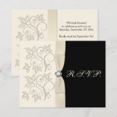 Ivoor en zwart met Pearl Love Knot Reply Kaart (Voorkant / Achterkant)