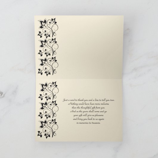 Ivoor en Zwarte Bloemen Foto Bedankkaart (Binnen)