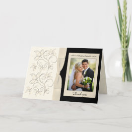 Ivoor en Zwarte Bloemen Foto Bedankkaart