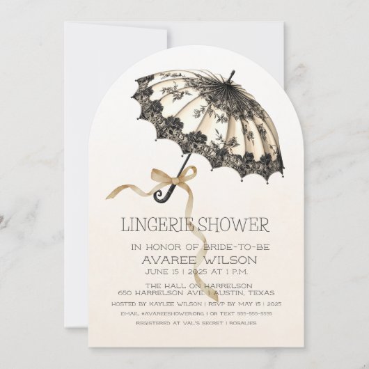 Ivoor en zwarte paraplu en lint Vrijgezellenfeest Kaart (Voorkant)