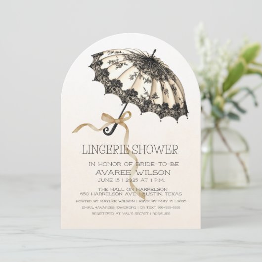 Ivoor en zwarte paraplu en lint Vrijgezellenfeest Kaart (Staand voorkant)