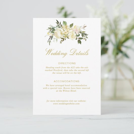 ivoor floral bruiloft informatiekaartje (Staand voorkant)