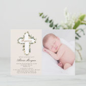 ivoor floral cross - baptisme foto uitnodiging (Staand voorkant)