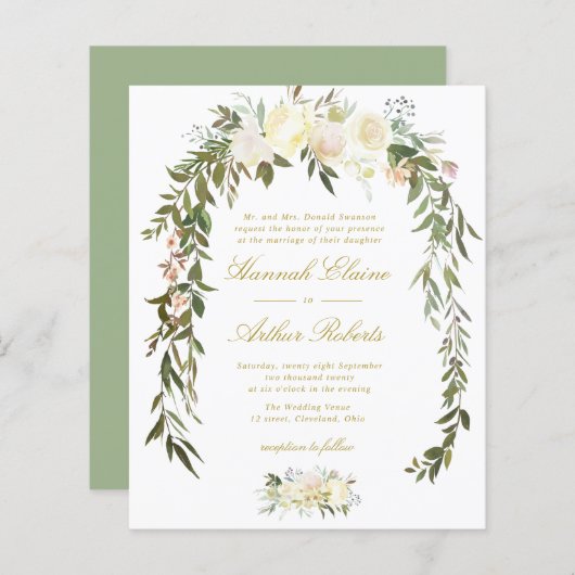 ivoor floral greenery bruiloft uitnodiging (Voorkant / Achterkant)