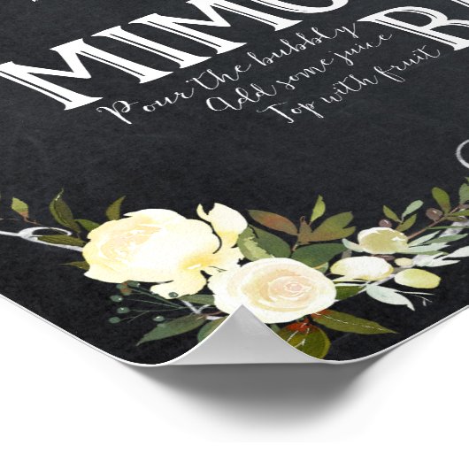 ivoor floral Mimosa Bar Sign. Bq bruiloft enz. Poster (Hoek)