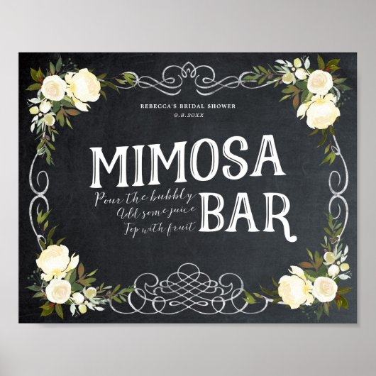 ivoor floral Mimosa Bar Sign. Bq bruiloft enz. Poster (Voorkant)