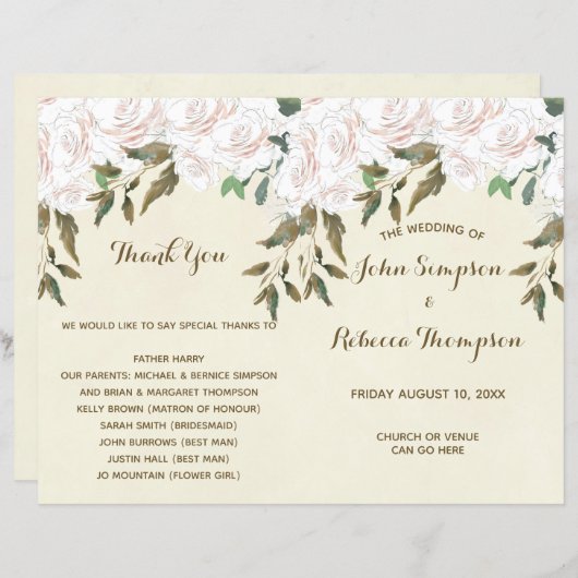 ivoor floral modern bruiloft - programma (Voorkant / Achterkant)