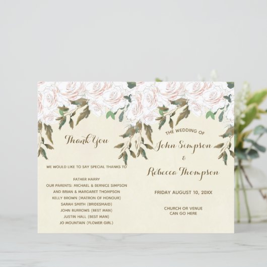 ivoor floral modern bruiloft - programma (Staand voorkant)