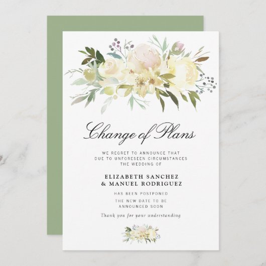 ivoor floral postprande trouwkaart kaart (Voorkant / Achterkant)