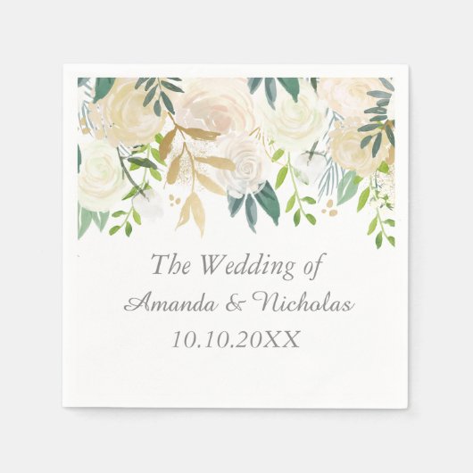 Ivoor Floral Rozen bruiloft gepersonaliseerd Servet (Voorkant)