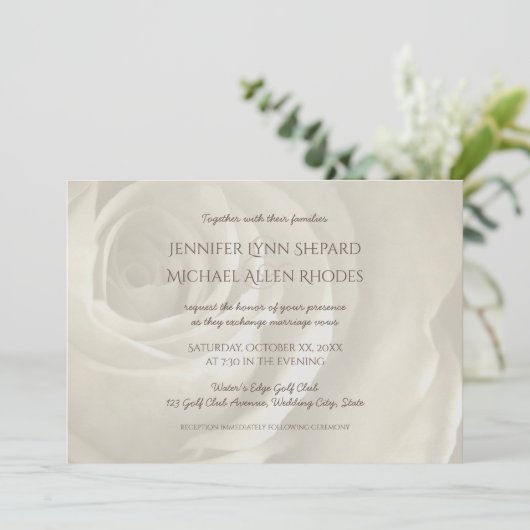 ivoor floral simpel elegant bruiloft uitnodiging (Staand voorkant)