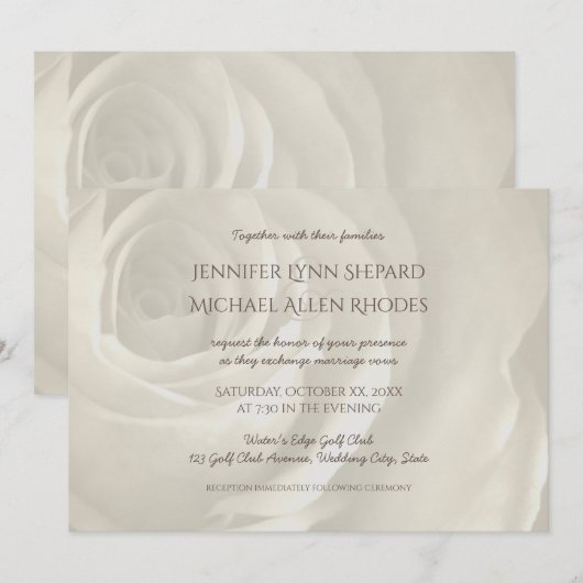 ivoor floral simpel elegant bruiloft uitnodiging (Voorkant / Achterkant)