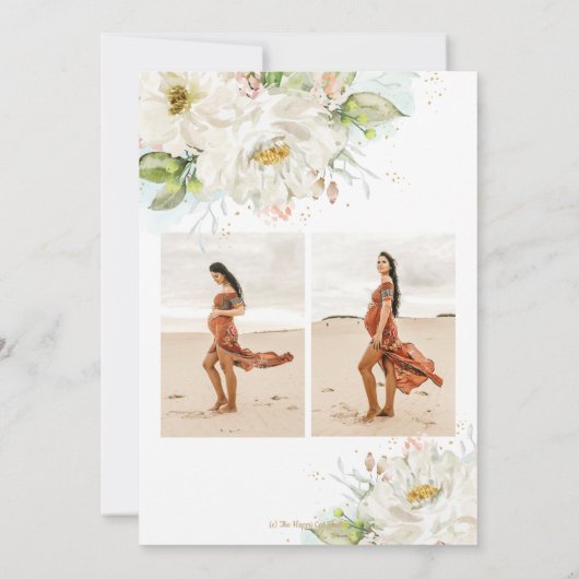 Ivoor Floral Twin Meisjes Olifant Baby shower Foto Bedankkaart (Achterkant)