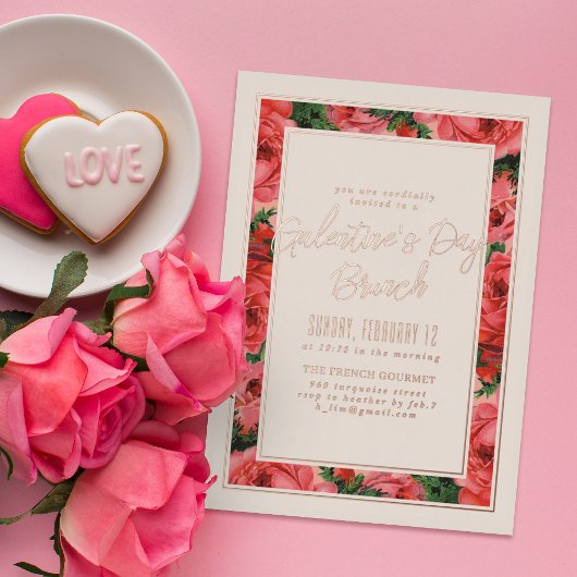 Ivoor Folie Roos Frame Galentine's Day Uitnodiging