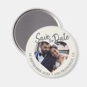 Ivoor Foto Modern Script Save the Date Magneet (Voorkant / Achterkant)