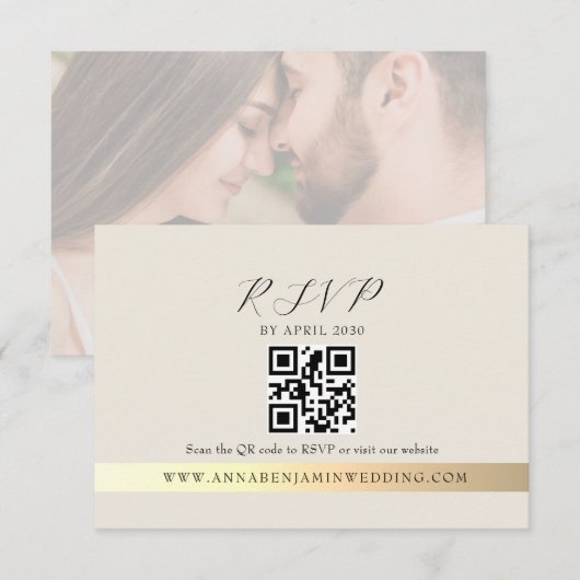 Ivoor Foto QR Code Trouwdag RSVP Kaartje (Voorkant / Achterkant)
