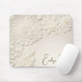 Ivoor geborduurd bloemig met naam muismat (Met muis)