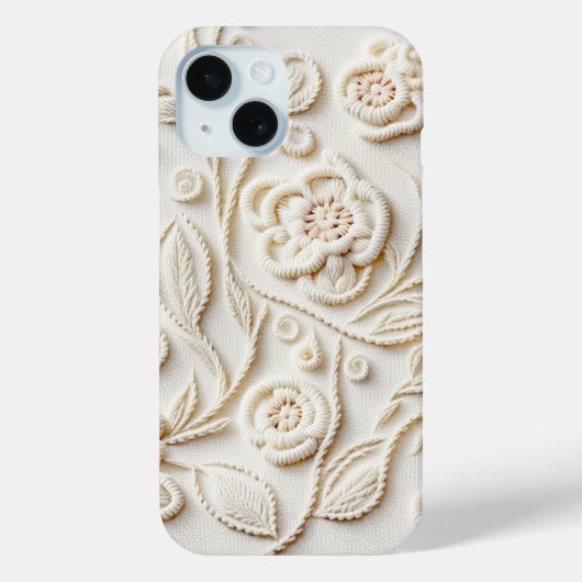 Ivoor geborduurd bloemontwerp Case-Mate iPhone case (Achterkant)