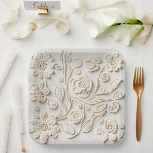  ivoor geborduurd bloemontwerp papieren bordje (Huwelijk)