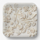  ivoor geborduurd bloemontwerp papieren bordje (Voorkant)