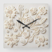 ivoor geborduurd bloemontwerp vierkante klok (Voorkant)