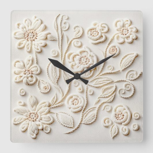  ivoor geborduurd bloemontwerp vierkante klok (Voorkant)