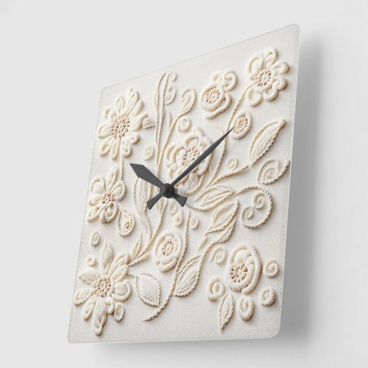  ivoor geborduurd bloemontwerp vierkante klok (Hoek)