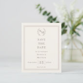 Ivoor gelakte monogram trouw Save the Date (Staand voorkant)