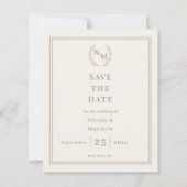 Ivoor gelakte monogram trouw Save the Date (Voorkant)