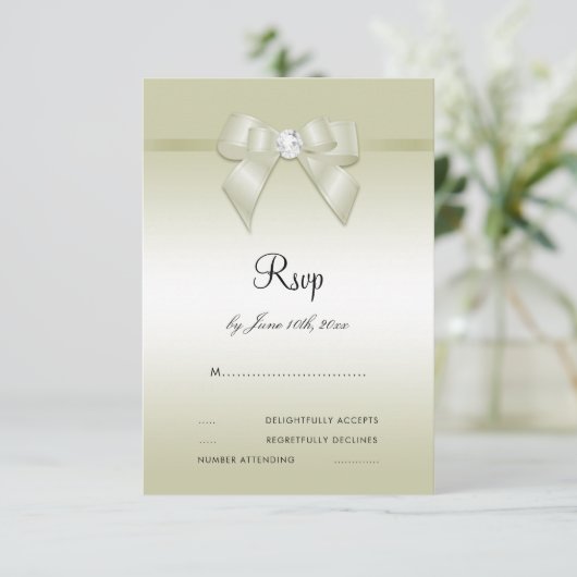 Ivoor Gem Bow & Lint 14e bruiloft Jubileum RSVP Kaartje (Staand voorkant)