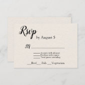 Ivoor getextureerde bruiloft RSVP met menu keuze (Voorkant / Achterkant)