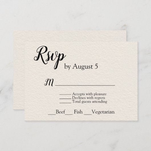 Ivoor getextureerde bruiloft RSVP met menu keuze (Voorkant / Achterkant)
