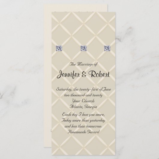 Ivoor Gewatteerde Bling Diamonds Posh Huwelijkspro Programmakaart (Voorkant / Achterkant)