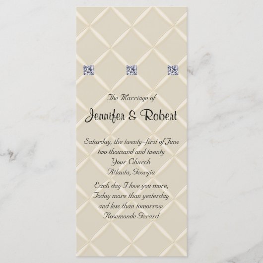 Ivoor Gewatteerde Bling Diamonds Posh Huwelijkspro Programmakaart (Voorkant)