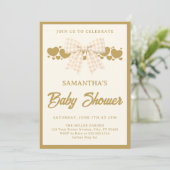 Ivoor Gingham Strik Baby Shower Kaart (Staand voorkant)