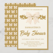 Ivoor Gingham Strik Baby Shower Kaart (Voorkant / Achterkant)