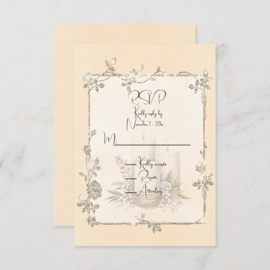 Ivoor Glanzend Elegant Glitterend Frame RSVP Kaartje (Voorkant / Achterkant)
