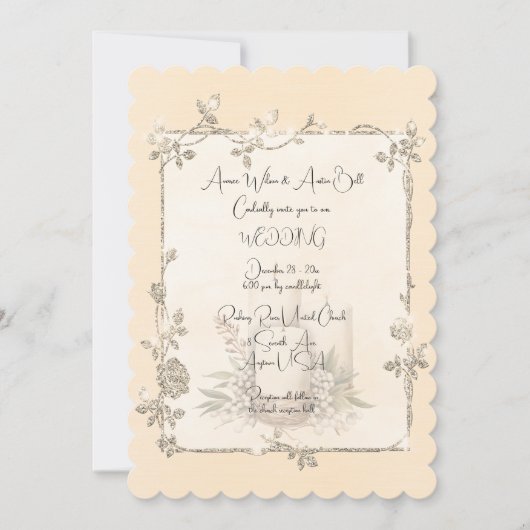 Ivoor Glanzende Elegante Glitterende Lijst Bruilof Kaart (Voorkant)