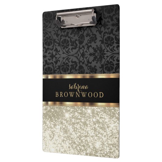 Ivoor Glitter en Zwart Damast Klembord (Links)