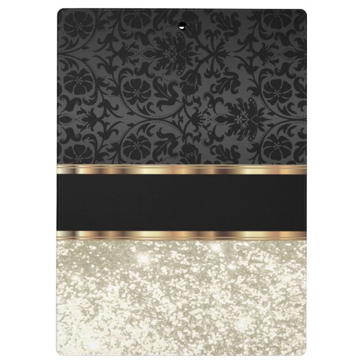 Ivoor Glitter en Zwart Damast Klembord (Achterkant)