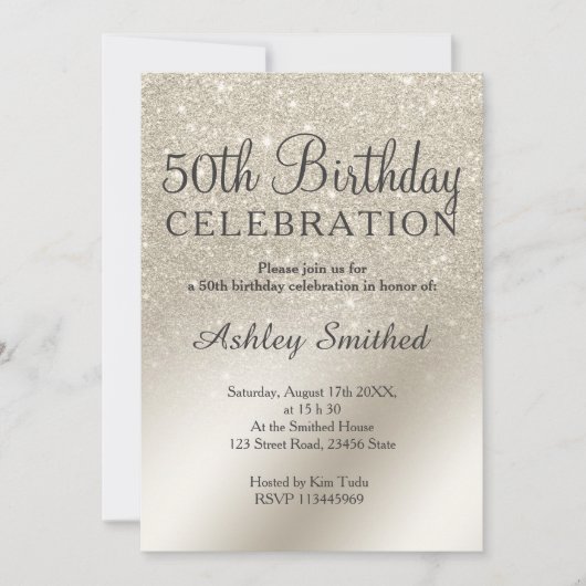 ivoor glitter ombre metallic 50ste verjaardag van  kaart (Voorkant)
