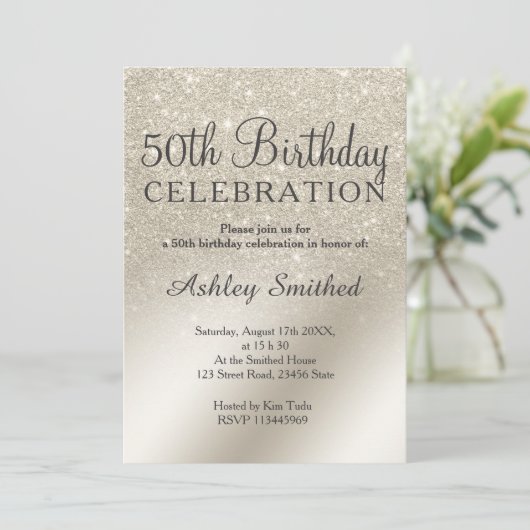ivoor glitter ombre metallic 50ste verjaardag van  kaart (Staand voorkant)